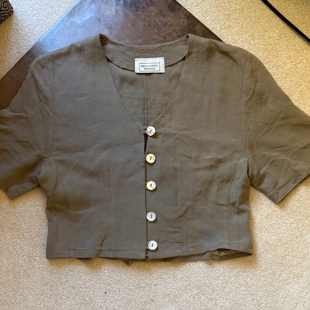 Vintage Brown Button-Up Crop Top